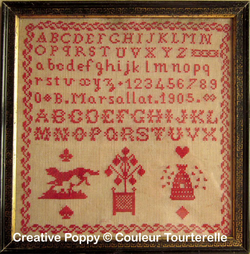 B. Marsallat 1905 cross stitch reproduction sampler by Couleur Tourterelle, zoom 1