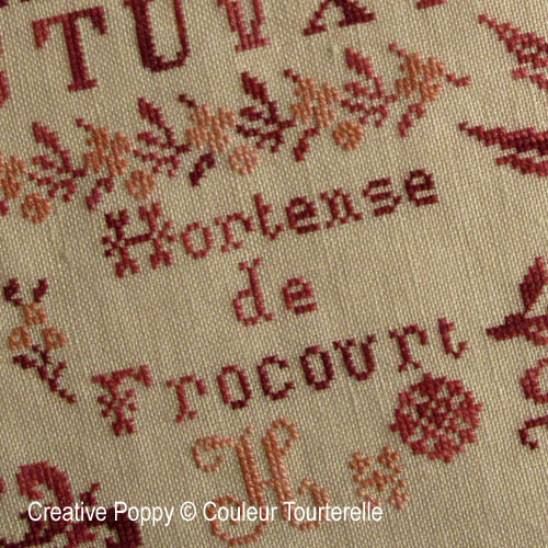 Couleur Tourterelle - Hortense de Frocourt 1887 (Reproduction Sampler), zoom 3 (Cross stitch chart)
