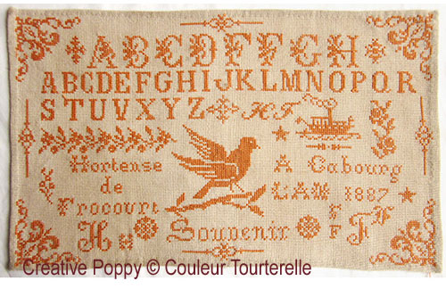 Couleur Tourterelle - Hortense de Frocourt 1887 (Reproduction Sampler), zoom 5 (Cross stitch chart)