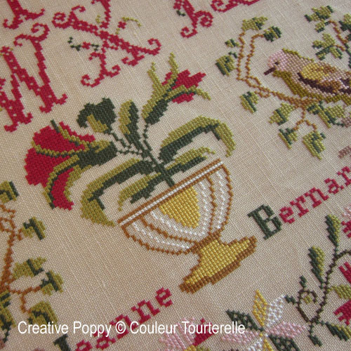Jeanne Bernard cross stitch reproduction sampler by Couleur Tourterelle, zoom 1
