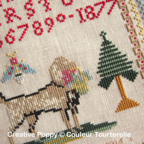 Marie Cantain 1877 cross stitch reproduction sampler by Couleur Tourterelle, zoom 1