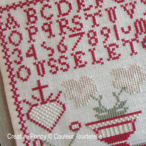 Marie Rousselet cross stitch reproduction sampler by Couleur Tourterelle, zoom 1