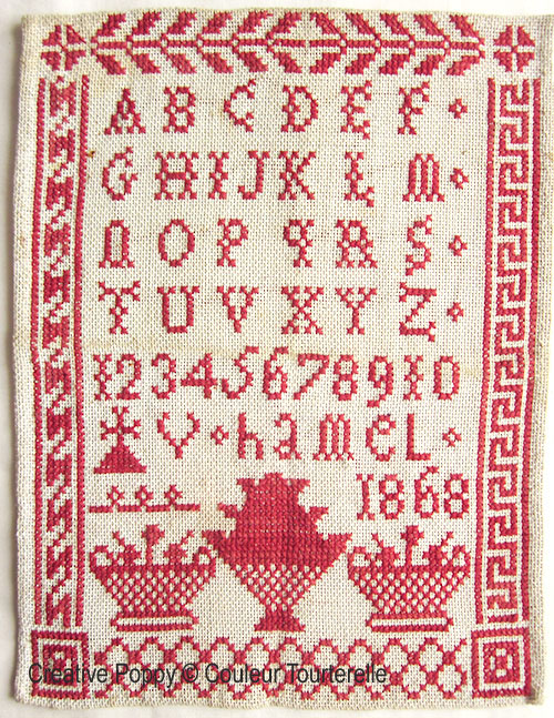 V Hamel 1868 cross stitch reproduction sampler by Couleur Tourterelle