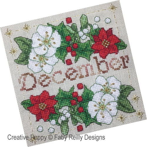 <b>Anthea - December - Christmas rose</b><br>cross stitch pattern<br>by <b>Faby Reilly Designs</b>