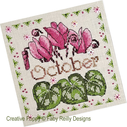 Anthea - October Cyclamen cross stitch pattern by Faby Reilly Designs