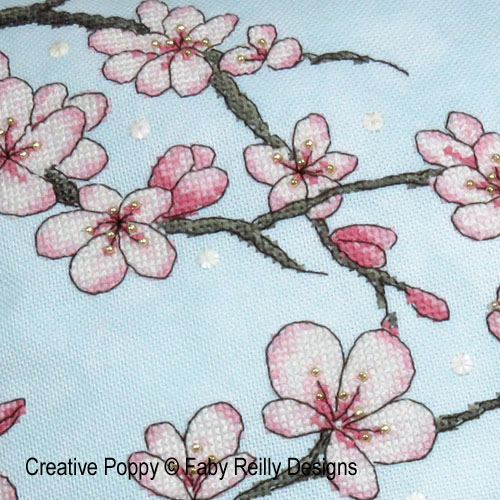 Faby Reilly Designs - Cherry Blossom Cushion zoom 3 (cross stitch chart)