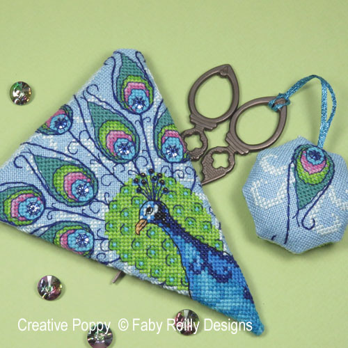 Faby Reilly Designs - Peacock Scissor case zoom 4 (cross stitch chart)
