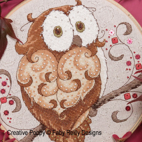 Faby Reilly Designs - Sparkly Owl hoop zoom 4 (cross stitch chart)