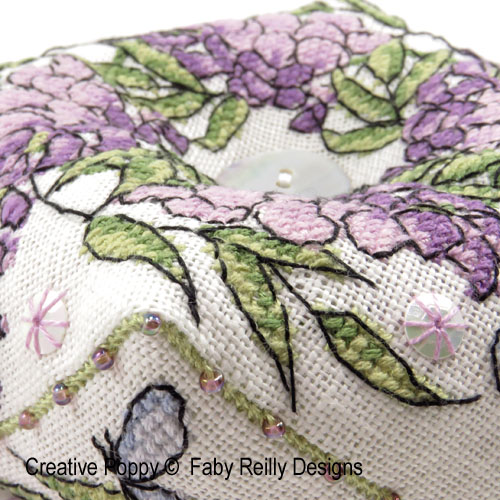 Faby Reilly Designs - Wisteria Biscornu zoom 3 (cross stitch chart)