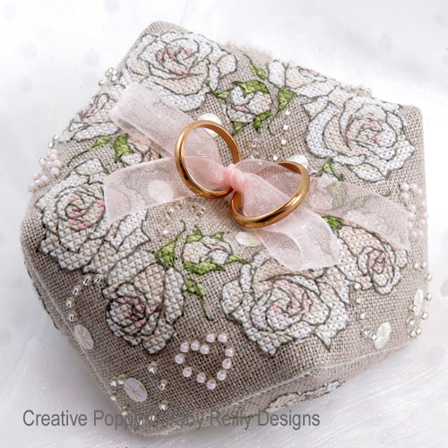 Once Upon a Rose - Wedding ring cushion cross stitch pattern by Faby Reilly Designs
