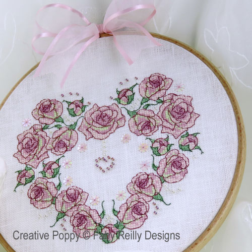 Once upon a Rose - Heart Wreath cross stitch pattern by Faby Reilly Designs