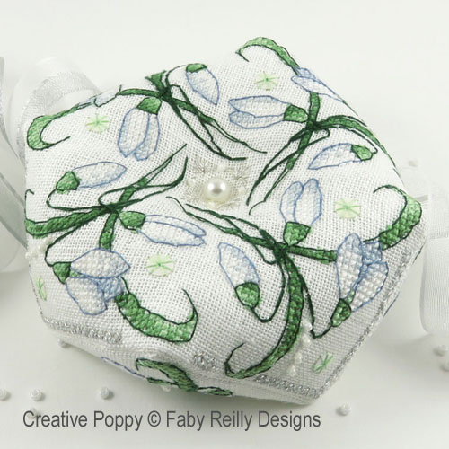 Snowdrop biscornu cross stitch pattern by Faby Reilly Designs