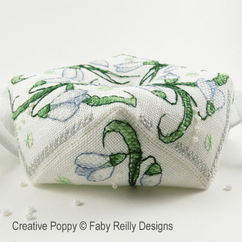 Faby Reilly Designs - Snowdrop biscornu zoom 2 (cross stitch chart)