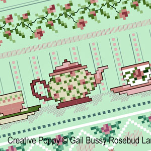 Tea cups and Roses - cross stitch pattern - by Gail Bussi - Rosebud Lane (zoom 1)