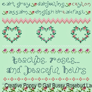 Tea cups and Roses - cross stitch pattern - by Gail Bussi - Rosebud Lane (zoom 2)