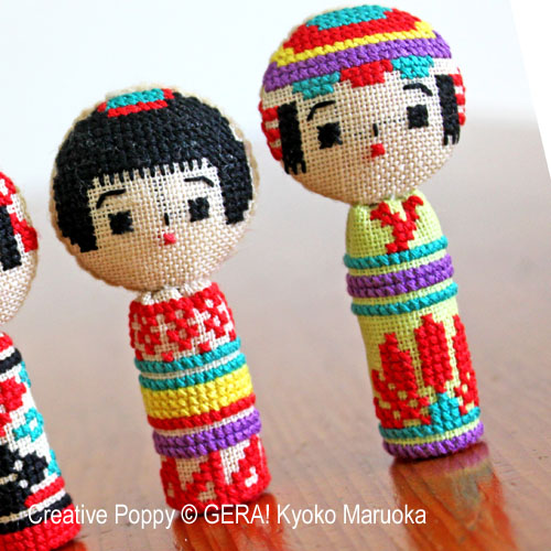 5 Kokeshi dolls cross stitch pattern by GERA! by Kyoko Maruoka, zoom1
