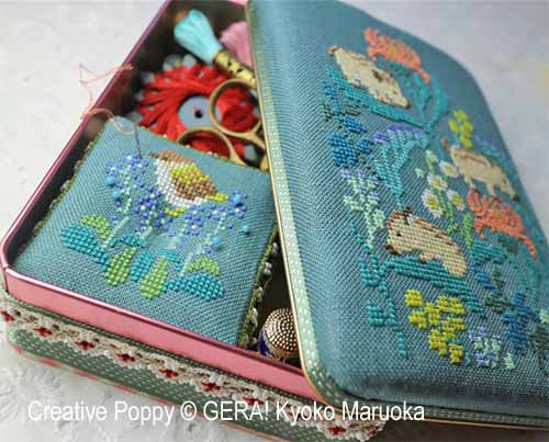 Sewing Set motifs: Baby Boar and Japanese Flowers cross stitch pattern by GERA! Kyoko Maruoka