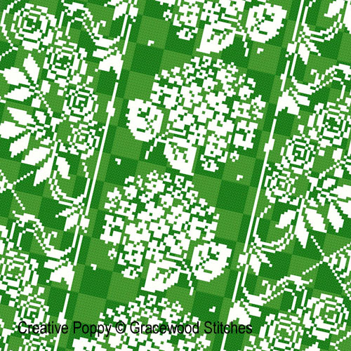 Gracewood Stitches - June - Roses & Hydrangeas zoom 1 (cross stitch chart)