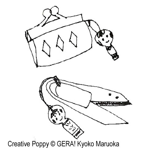 5 Kokeshi dolls cross stitch pattern by GERA! by Kyoko Maruoka, zoom 1