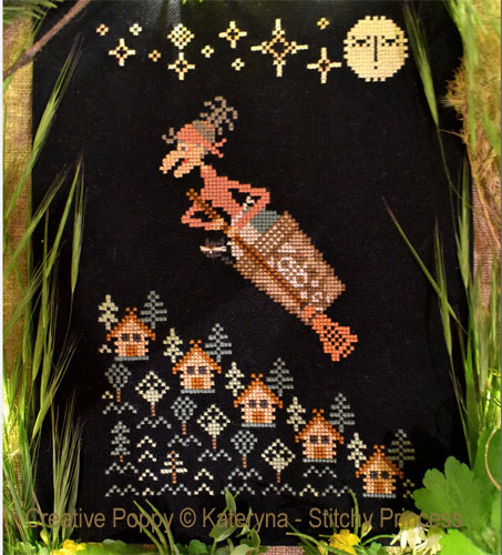 <b>Baba Yaga, the flying witch</b><br>cross stitch pattern<br>by <b>Kateryna - Stitchy Princess</b>