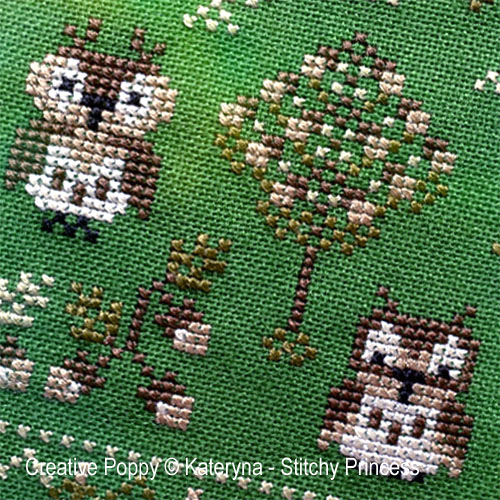 Kateryna - Stitchy Princess - Forest owls, zoom 1  (cross stitch chart)