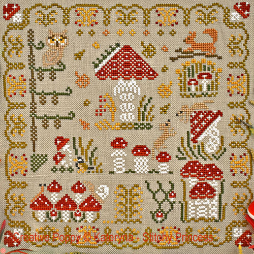 Kateryna - Stitchy Princess - Mushroom meadow, zoom 4  (cross stitch chart)