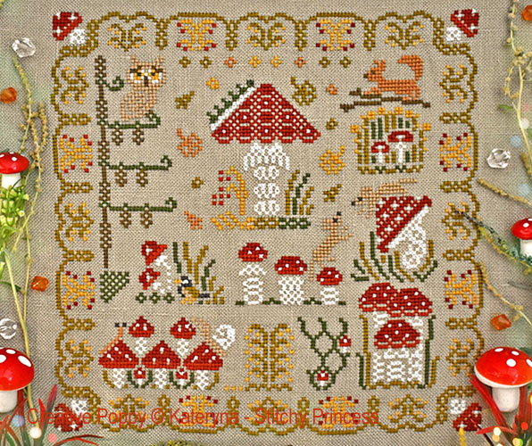 Mushroom Meadow cross stitch pattern by Kateryna, Stitchy Princess