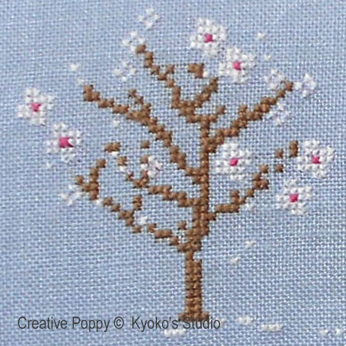 K's Studio - Spring Welcome (Winds blow petals of white) zoom 1 (cross stitch chart)