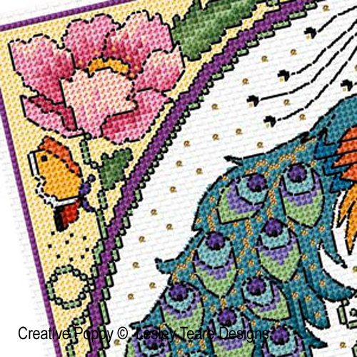 Lesley Teare Designs - Glorious Peacock fan zoom 2 (cross stitch chart)