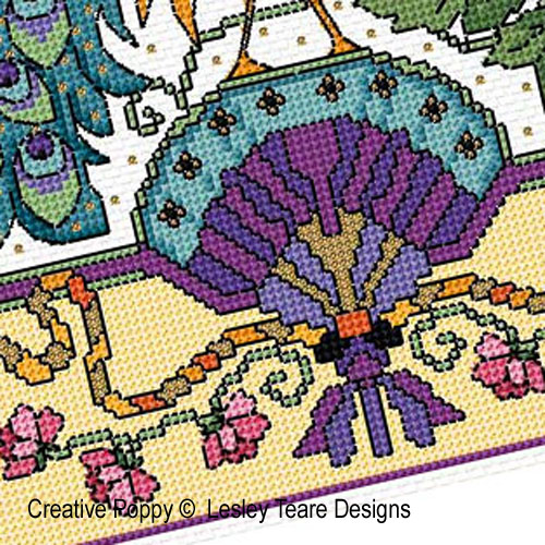 Lesley Teare Designs - Glorious Peacock fan zoom 4 (cross stitch chart)