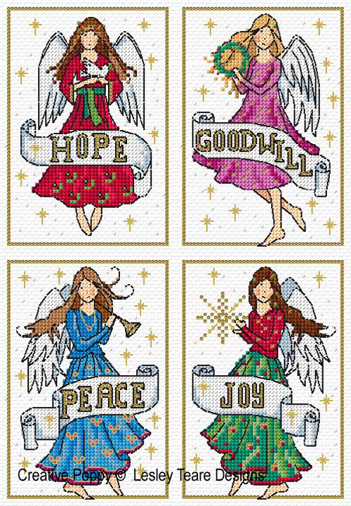 <b>Christmas Angel cards</b><br>cross stitch pattern<br>by <b>Lesley Teare Designs</b>