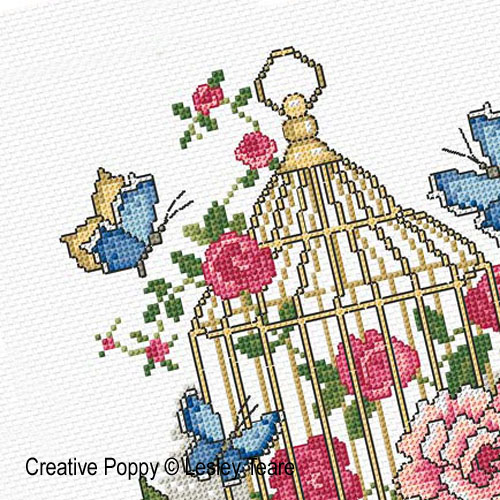 Lesley Teare Designs - Beautiful Bird Cage zoom 4 (cross stitch chart)