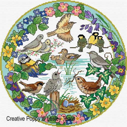 Lesley Teare Designs - Birds in Spring zoom 1 (cross stitch chart)