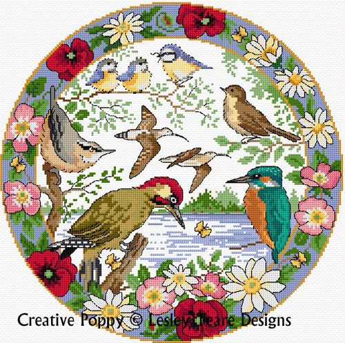 Birds in summer, cross stitch pattern by Lesley Teare Designs