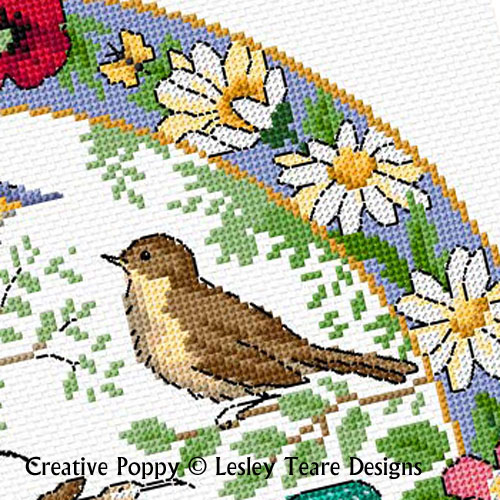 Lesley Teare Designs - Birds in summer zoom 4 (cross stitch chart)