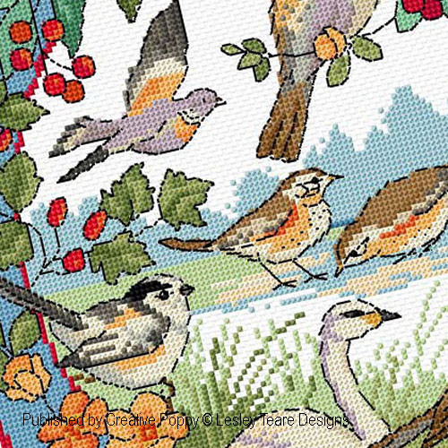 Lesley Teare Designs - Birds in Winter zoom 4 (cross stitch chart)