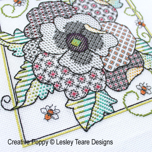 Lesley Teare Designs - Poppy Blackwork zoom 1 (cross stitch chart)