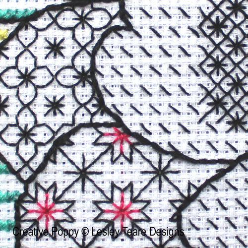 Lesley Teare Designs - Poppy Blackwork zoom 3 (cross stitch chart)