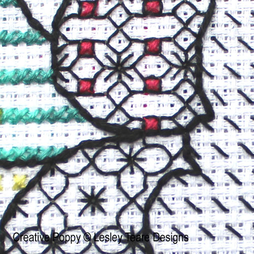 Lesley Teare Designs - Poppy Blackwork zoom 4 (cross stitch chart)