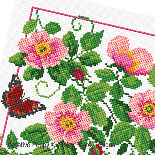 Briar Roses & Butterflies cross stitch pattern by Lesley Teare Designs, zoom 1