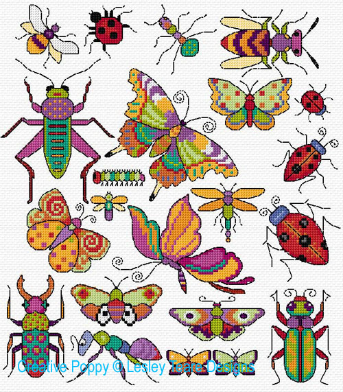 Bugs & Butterflies cross stitch pattern by Lesley Teare Designs