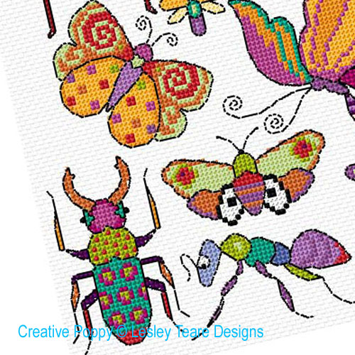 Lesley Teare Designs - Bugs & Butterflies zoom 2 (cross stitch chart)