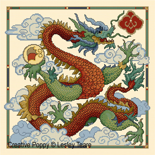 Chinese dragon cross stitch pattern by Lesley Teare