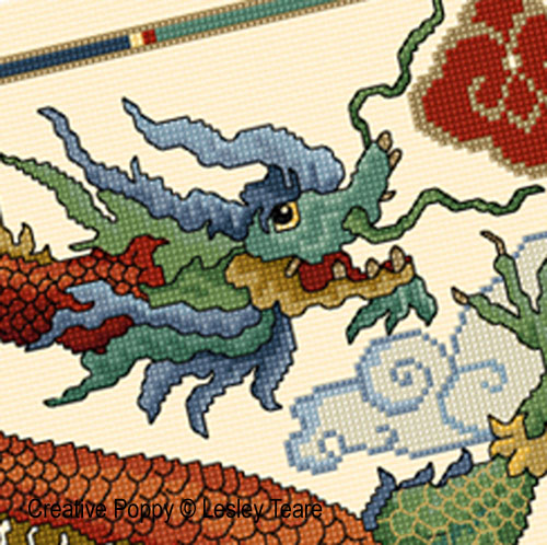 Chinese dragon cross stitch pattern by Lesley Teare