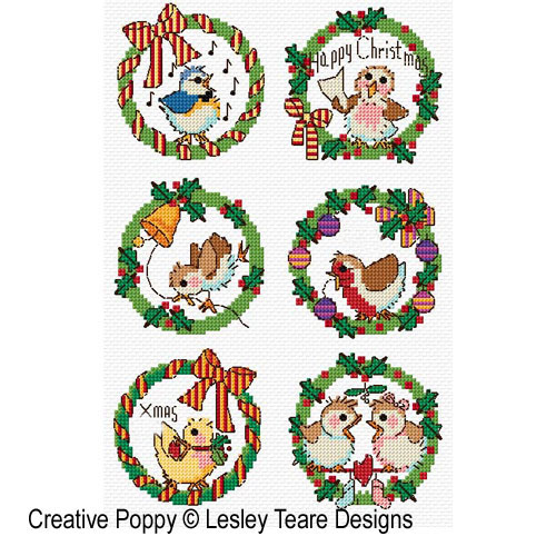 Christmas Bird Wreaths cross stitch pattern by Lesley Teare Designs