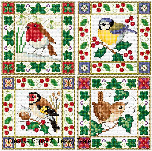 Lesley Teare Designs - Christmas Birds (cards) zoom 1 (cross stitch chart)