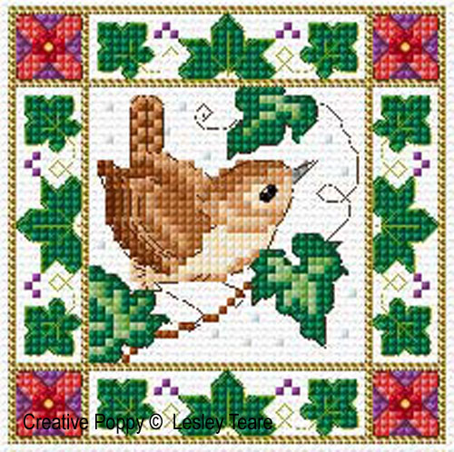 Lesley Teare Designs - Christmas Birds (cards) zoom 2 (cross stitch chart)