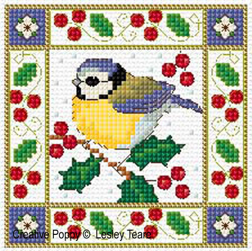 Lesley Teare Designs - Christmas Birds (cards) zoom 3 (cross stitch chart)
