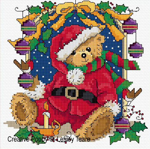 Christmas teddy cross stitch pattern by Lesley Teare Designs