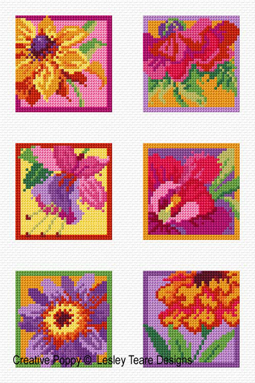 Colorful flowers cross stitch pattern by Lesley Teare Designs